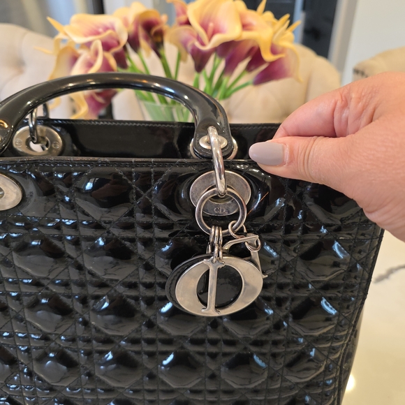 Authentic Pre Love LADY DIOR Black Patent Quilted Top-Handle Bag - Picture 2 of 6